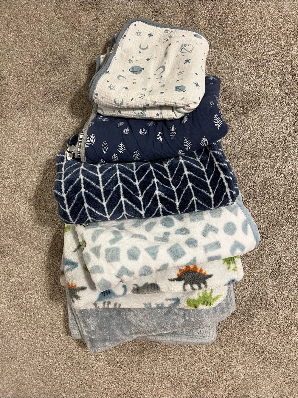 Blue and White Kids Blanket Set - Navy, Light Blue, White assortment of 6